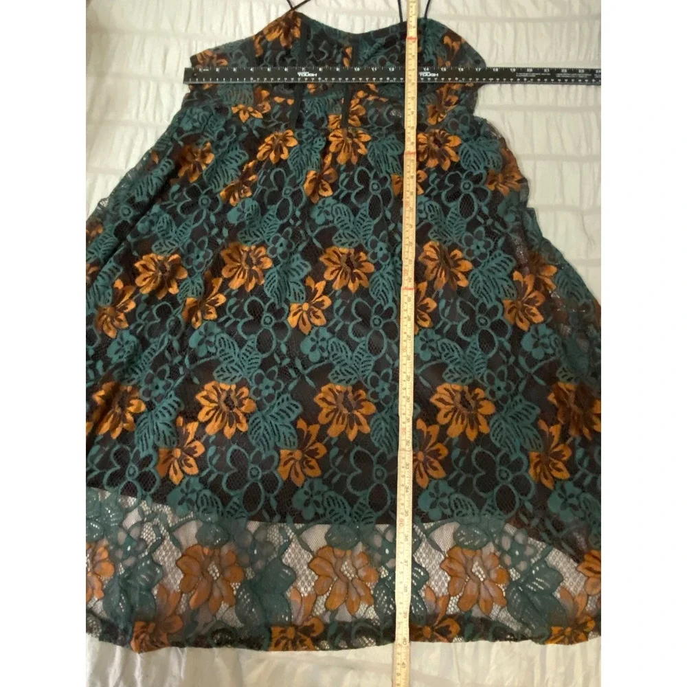 Lace Midi Dress Floral Print Sleeveless Party‎ Cocktail Dress Size L Fairy Goth